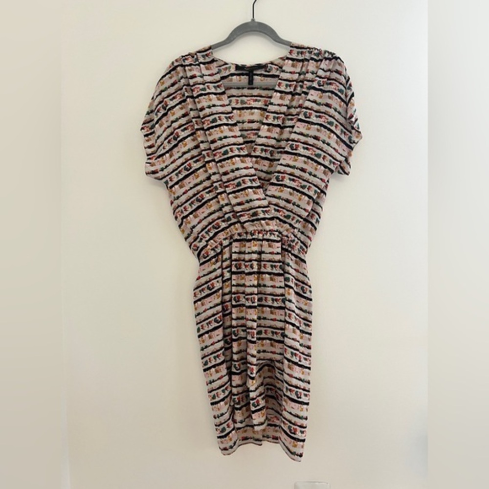 BCBG Silk Mini Dress Size XS Colorful Print Slit Parfait Watercolor